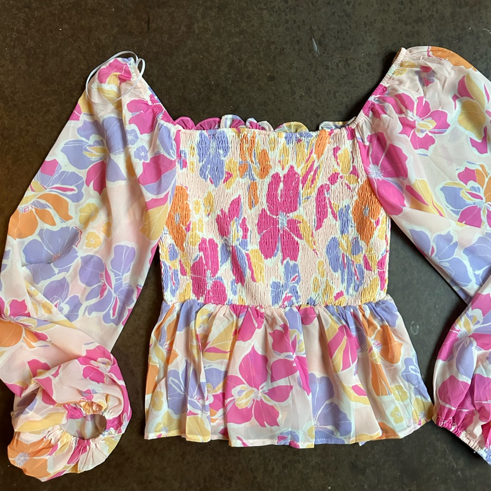 Pink Lilly Smocked Peplum Top NWOT M